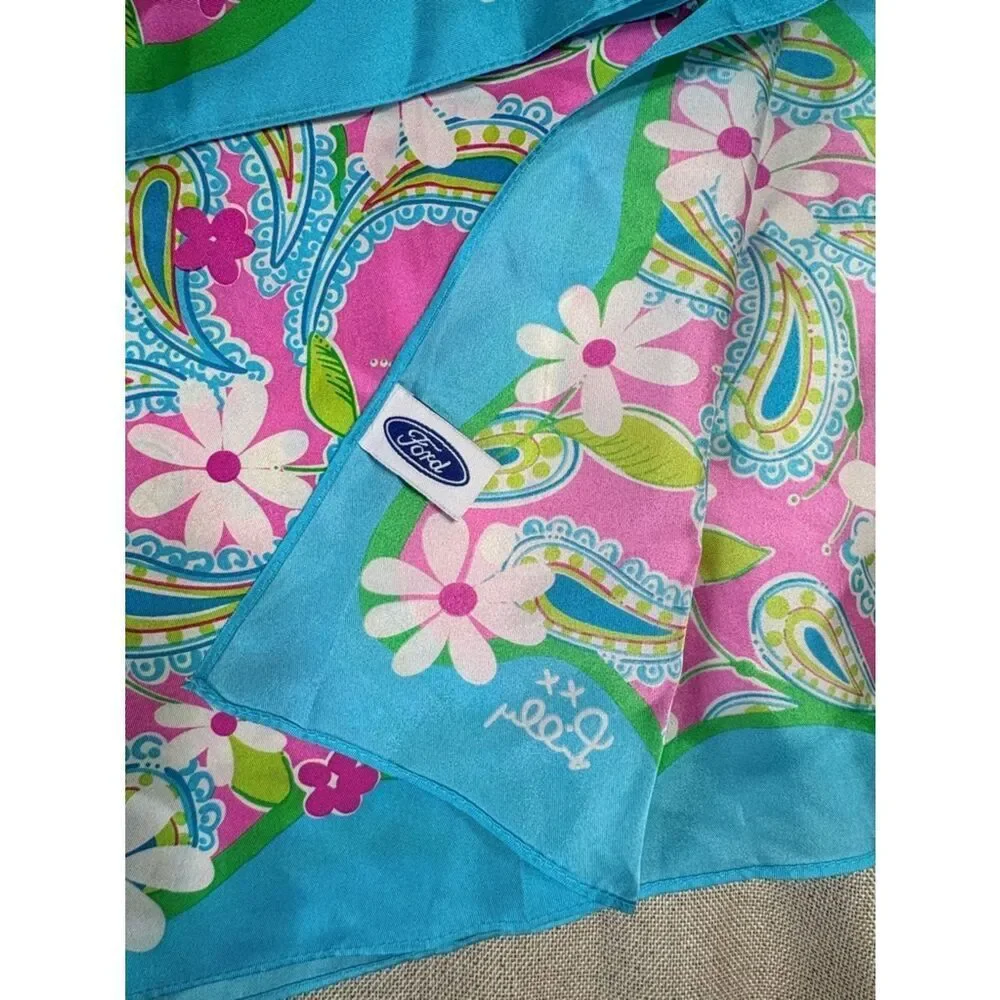 Lilly Pulitzer x Ford Silk Scarf Pink Paisley Breast Cancer Awareness 2004